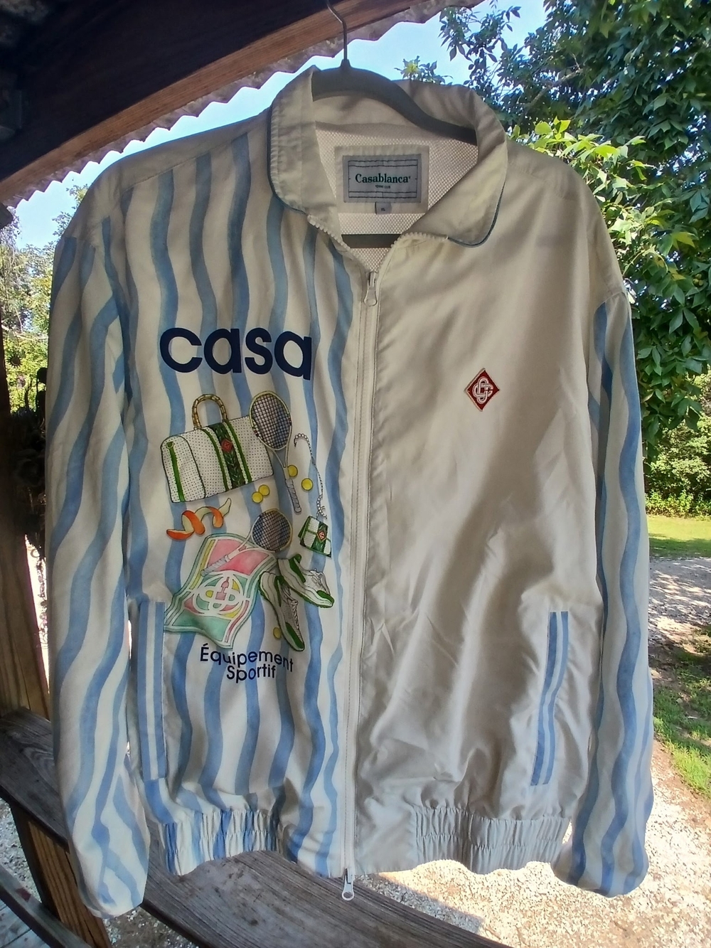 Casablanca Striped Shellsuit Nylon Track Jacket White Blue Mens XL - Picture 8 of 11